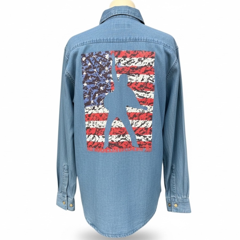Vintage Neil Diamond Live Graphic Denim Button-Down Shirt, Men's Small, USA Flag